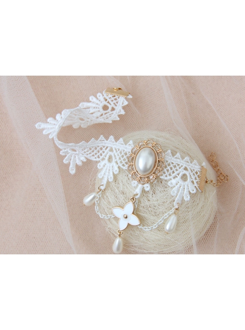 Palace Elegant Fashion Retro White Tassel Pearl Lace Female Anklet