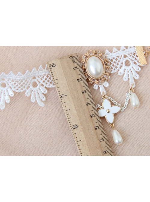 Palace Elegant Fashion Retro White Tassel Pearl Lace Female Anklet