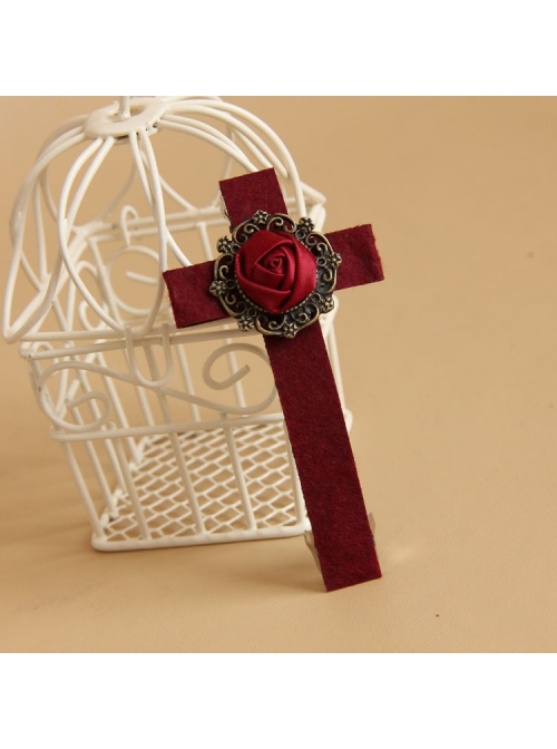 Gothic Fashion Exaggerated Retro Wine Red Rose Cross Vampire Bride Female Hairpin