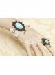 Fashion Bride Retro Palace White Lace Sapphire Green Crystal Female Bracelet With Ring One Chain