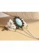 Fashion Bride Retro Palace White Lace Sapphire Green Crystal Female Bracelet With Ring One Chain