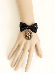 Fashion Retro Exaggerated Black Sequins Bow Leopard Print Pendant Female Bracelet