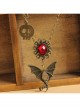 Gothic Fashion Ruby Bronze Bat Skull Retro Long Multilayer Antique Sweater Chain