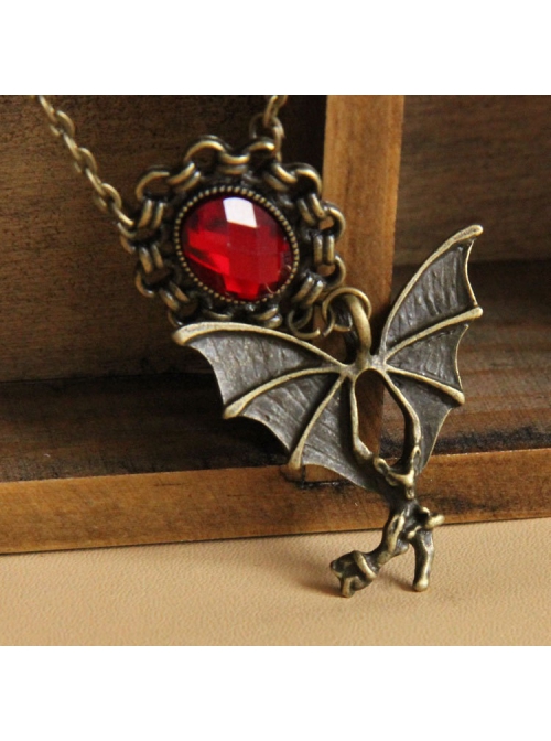 Gothic Fashion Ruby Bronze Bat Skull Retro Long Multilayer Antique Sweater Chain