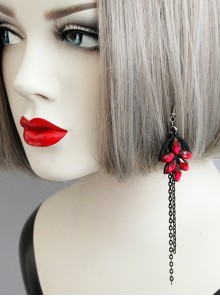 Retro Gothic Exaggerated Fashion Ruby Black Tassel Female Halloween Long Earrings