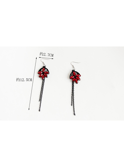 Retro Gothic Exaggerated Fashion Ruby Black Tassel Female Halloween Long Earrings