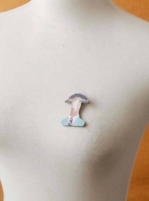 Fashion Art Retro Cartoon Hat Suit Cow Handmade Cloth Brooch