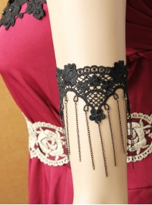 Retro Goth Fashion Sexy Black Lace Tassel Dancing Female Elastic Armband