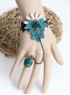 Fashion Retro Handmade Dark Green Rose Flower Vine Black Lace Female With Ring Bracelet