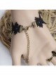 Fashion Retro Handmade Dark Green Rose Flower Vine Black Lace Female With Ring Bracelet