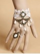 Fashion Retro Bride Bridesmaid White Lace Pearl Female Bracelet With Ring One Chain