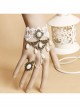 Fashion Retro Bride Bridesmaid White Lace Pearl Female Bracelet With Ring One Chain