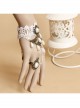 Fashion Retro Bride Bridesmaid White Lace Pearl Female Bracelet With Ring One Chain