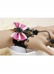 Fashion Retro Cute Female Black Lace Pink Bow Bracelet With Ring One Chain