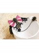 Fashion Retro Cute Female Black Lace Pink Bow Bracelet With Ring One Chain
