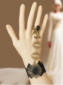 Retro Fashion Gothic Black Lace Alloy Handmade Dance Female Ring Bracelet