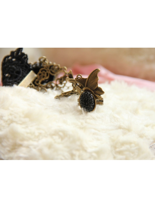 Retro Fashion Gothic Black Lace Alloy Handmade Dance Female Ring Bracelet