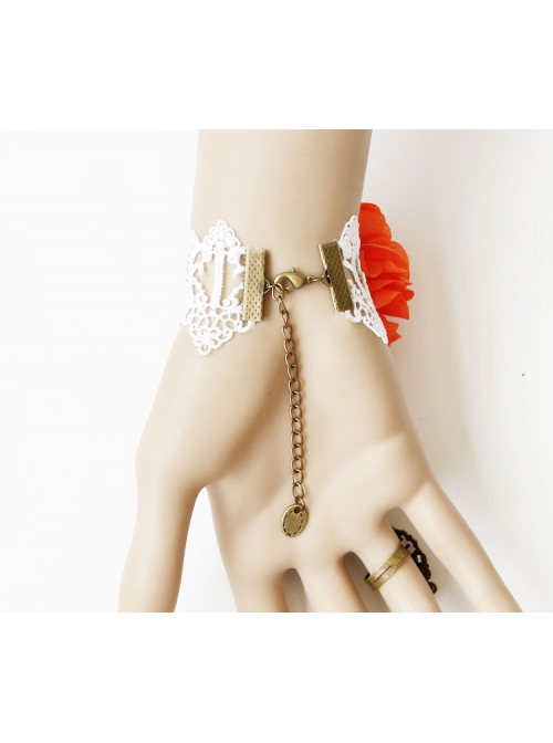 Retro Fashion Personality Butterfly White Lace Orange Yellow Flower Female Bracelet With Ring One Chain