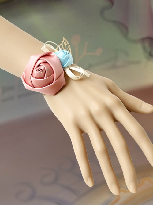 Retro Fashion Elegant Simple Pink Blue Rose Flower White Lace Female Bracelet