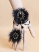 Retro Gothic Fashion Black Lace Fox Hair Female Bracelet With Ring One Chain
