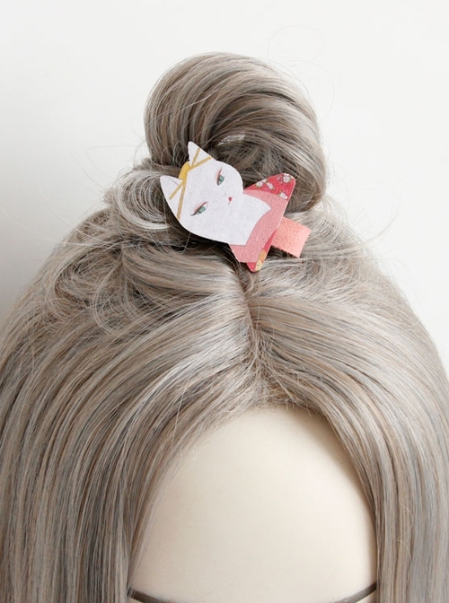 Fashion Cute Fabric Cartoon Pink Cat Creativity Funny Female Hairpin