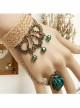 Retro Creative Fashion Beach Travel Green Crystal Rose Hemp Rope Female Bracelet With Ring One Chain