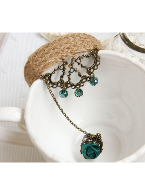 Retro Creative Fashion Beach Travel Green Crystal Rose Hemp Rope Female Bracelet With Ring One Chain