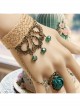 Retro Creative Fashion Beach Travel Green Crystal Rose Hemp Rope Female Bracelet With Ring One Chain