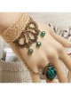 Retro Creative Fashion Beach Travel Green Crystal Rose Hemp Rope Female Bracelet With Ring One Chain