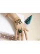 Retro Creative Fashion Beach Travel Green Crystal Rose Hemp Rope Female Bracelet With Ring One Chain