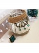 Retro Creative Fashion Beach Travel Green Crystal Rose Hemp Rope Female Bracelet With Ring One Chain