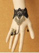 Gothic Retro Fashion Weaving Wishing Black Lace Pearl Palace Female Bracelet Ring One Chain