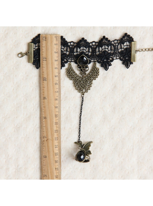 Gothic Retro Fashion Weaving Wishing Black Lace Pearl Palace Female Bracelet Ring One Chain