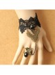 Gothic Retro Fashion Weaving Wishing Black Lace Pearl Palace Female Bracelet Ring One Chain
