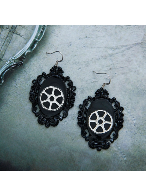 Retro Fashion Dark Style Handsome Steampunk Mechanical Gear Black Personality Female Earrings