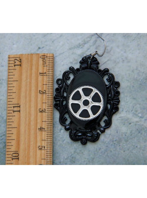 Retro Fashion Dark Style Handsome Steampunk Mechanical Gear Black Personality Female Earrings