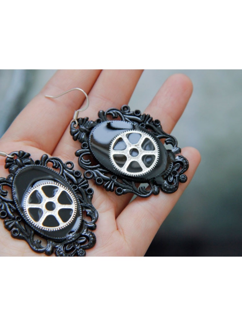 Retro Fashion Dark Style Handsome Steampunk Mechanical Gear Black Personality Female Earrings