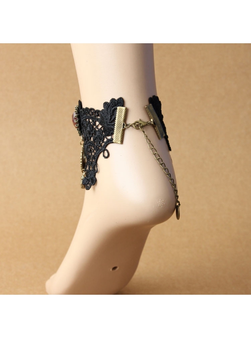 Retro Gothic Fashion Vampire Love Female Black Lace Ruby Female Anklet