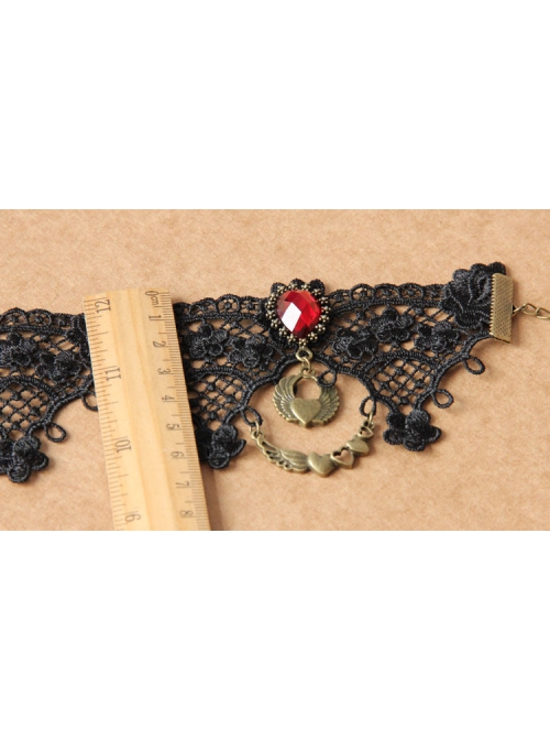Retro Gothic Fashion Vampire Love Female Black Lace Ruby Female Anklet