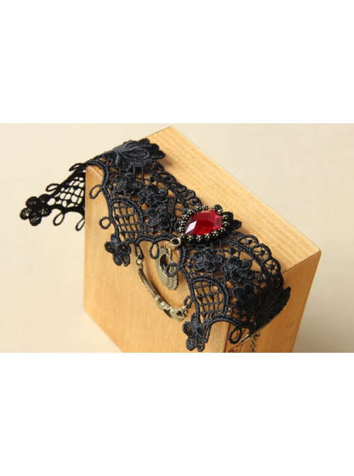 Retro Gothic Fashion Vampire Love Female Black Lace Ruby Female Anklet