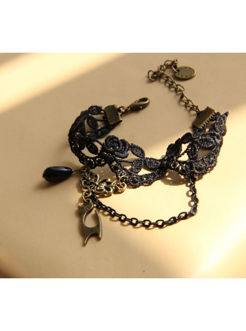 Retro Gothic Fashion Simple Bride Cat Black Lace Fringe Female Bracelet