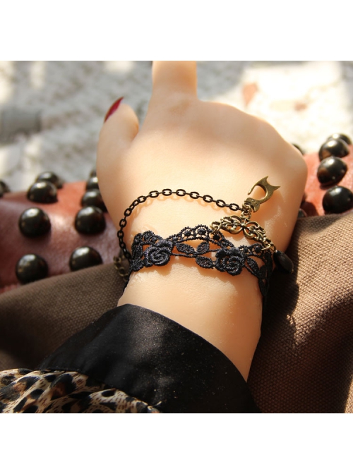 Retro Gothic Fashion Simple Bride Cat Black Lace Fringe Female Bracelet