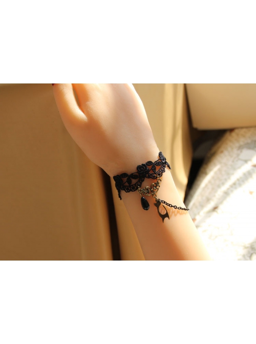 Retro Gothic Fashion Simple Bride Cat Black Lace Fringe Female Bracelet
