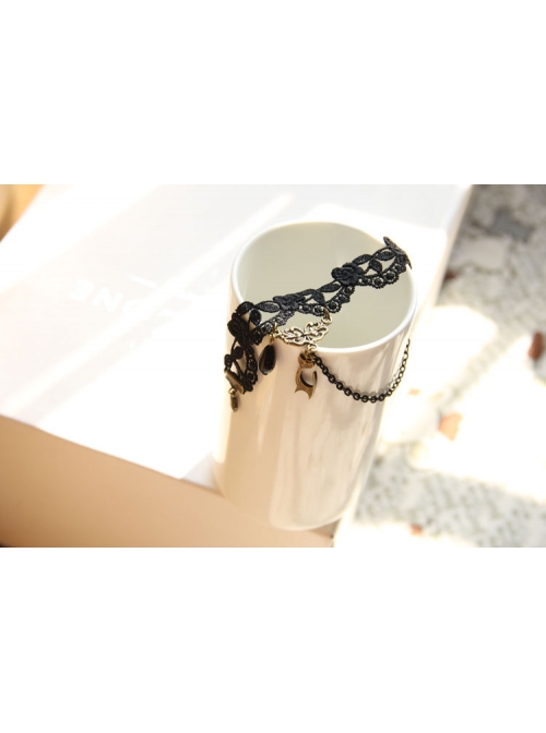 Retro Gothic Fashion Simple Bride Cat Black Lace Fringe Female Bracelet