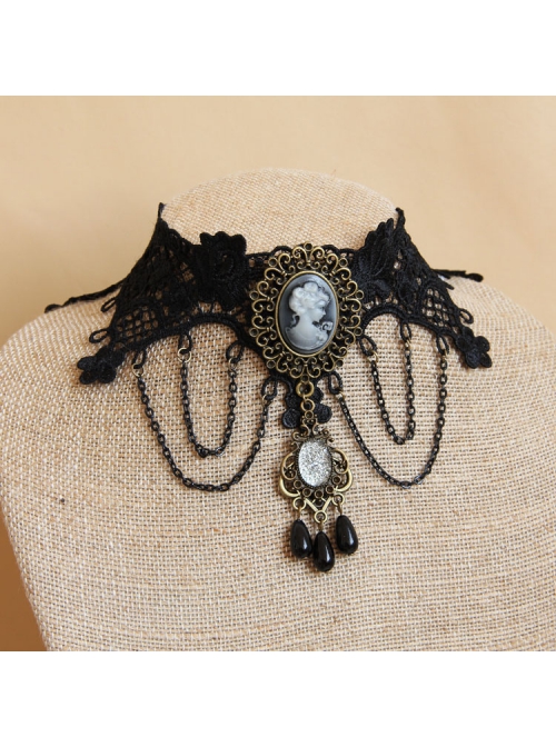 Gothic Retro Fashion Christmas Holiday Prom Black Pearl Lace Tassel Female Antique Choker