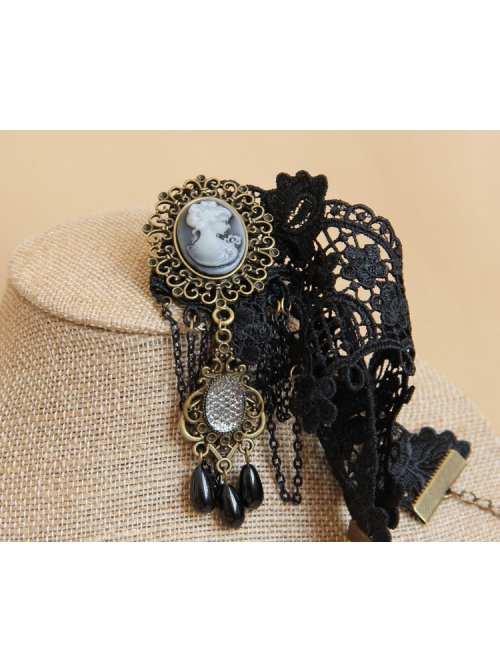 Gothic Retro Fashion Christmas Holiday Prom Black Pearl Lace Tassel Female Antique Choker
