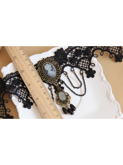 Gothic Retro Fashion Christmas Holiday Prom Black Pearl Lace Tassel Female Antique Choker