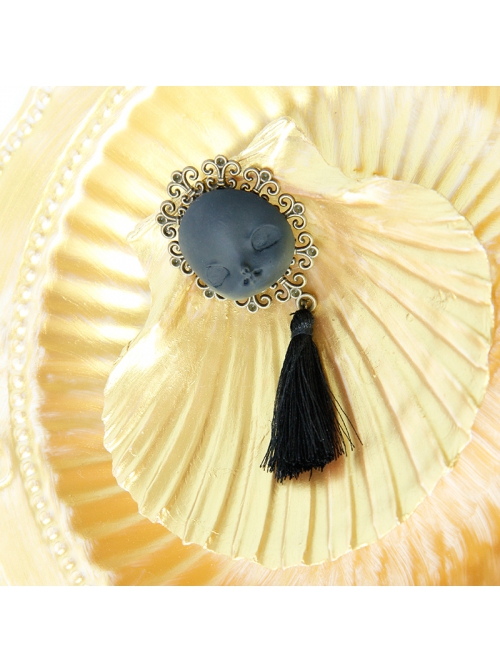 Gothic Personality Creative Fashion Retro Halloween Head Black Tassel Female Brooch