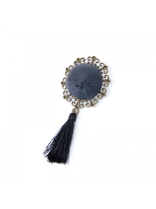 Gothic Personality Creative Fashion Retro Halloween Head Black Tassel Female Brooch