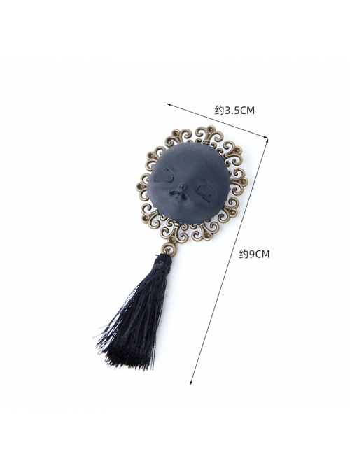 Gothic Personality Creative Fashion Retro Halloween Head Black Tassel Female Brooch